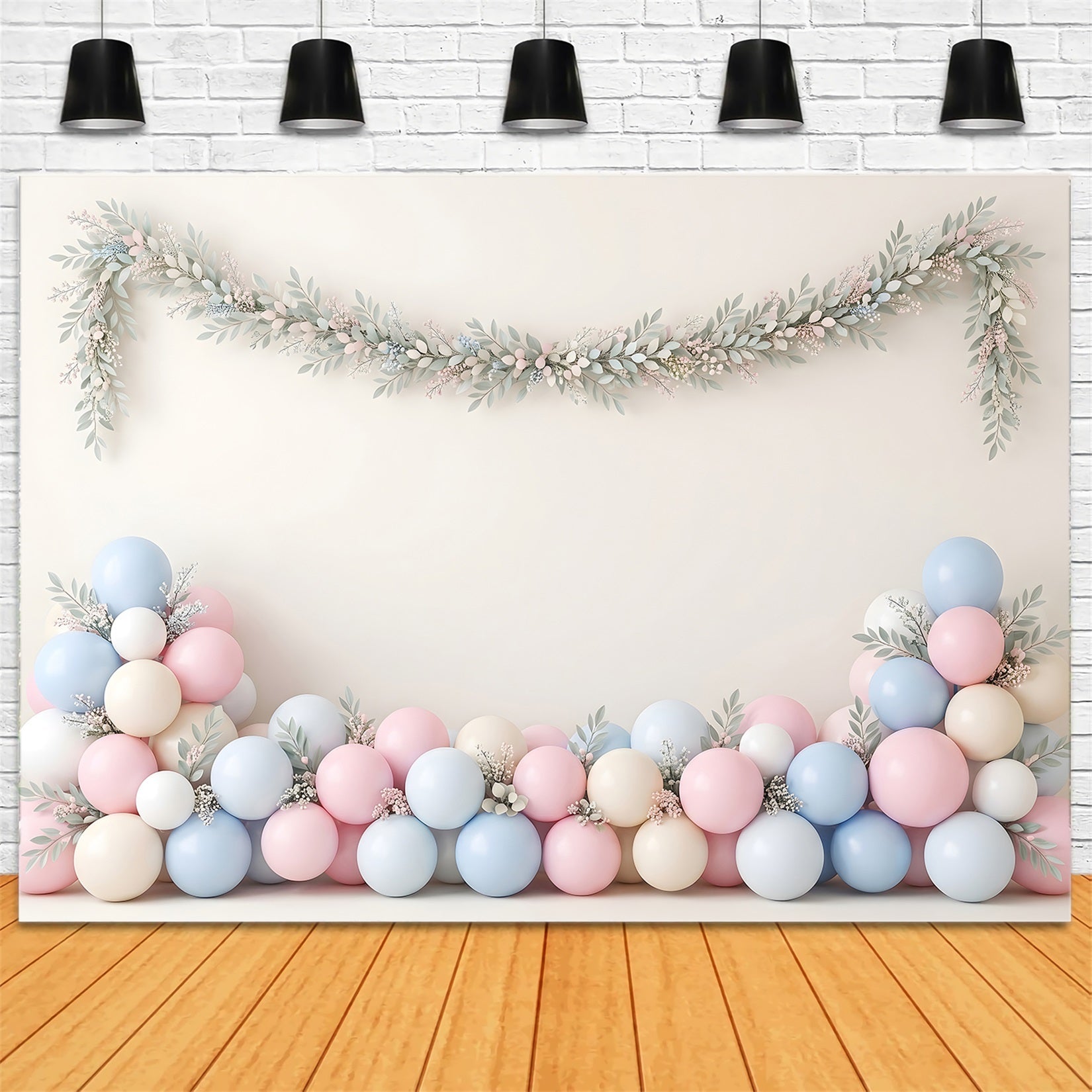 Pastell Ballons Blattgirlande Baby Fotohintergrund Kinder Hintergrund CEM65-12