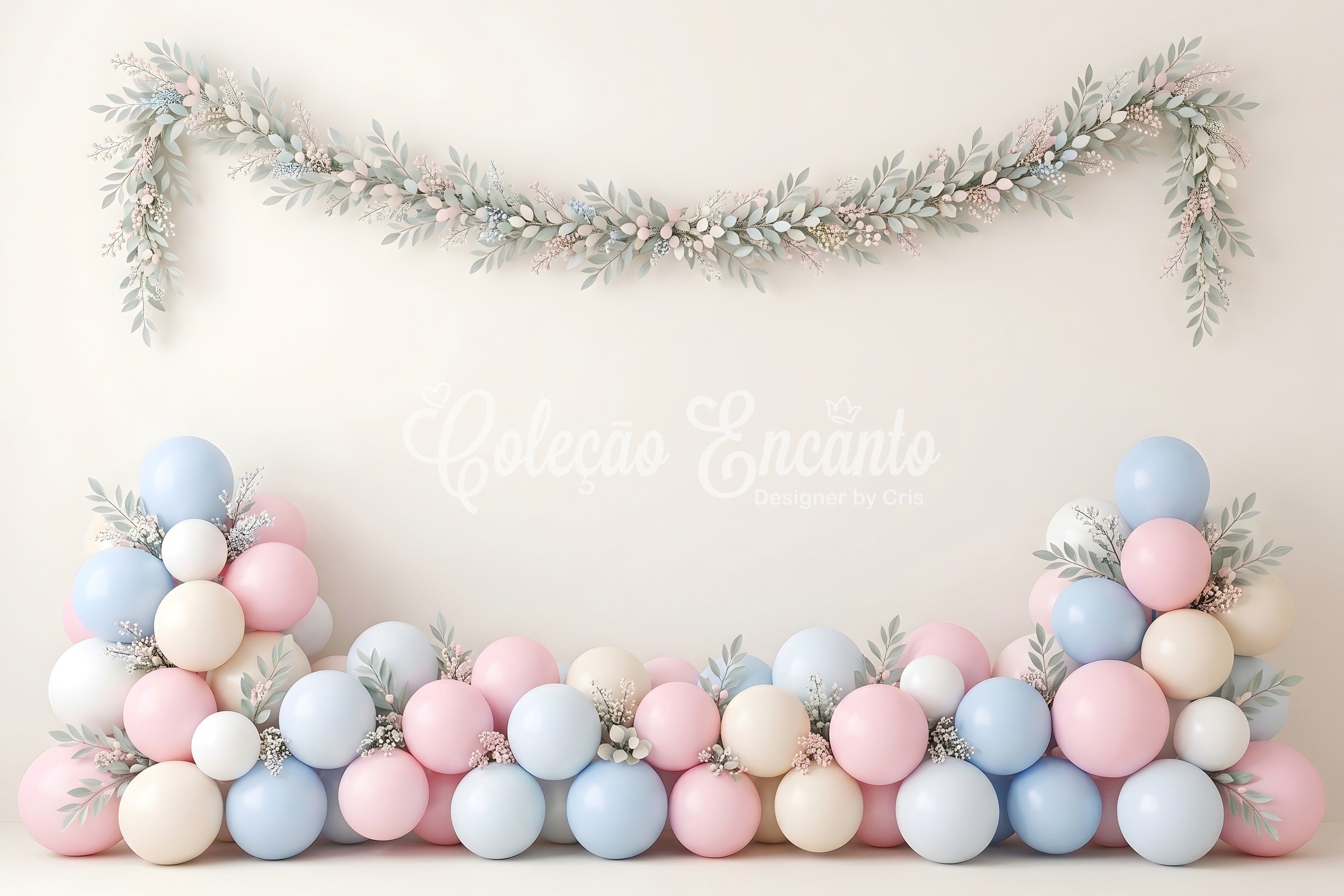 Pastell Ballons Blattgirlande Baby Fotohintergrund Kinder Hintergrund CEM65-12