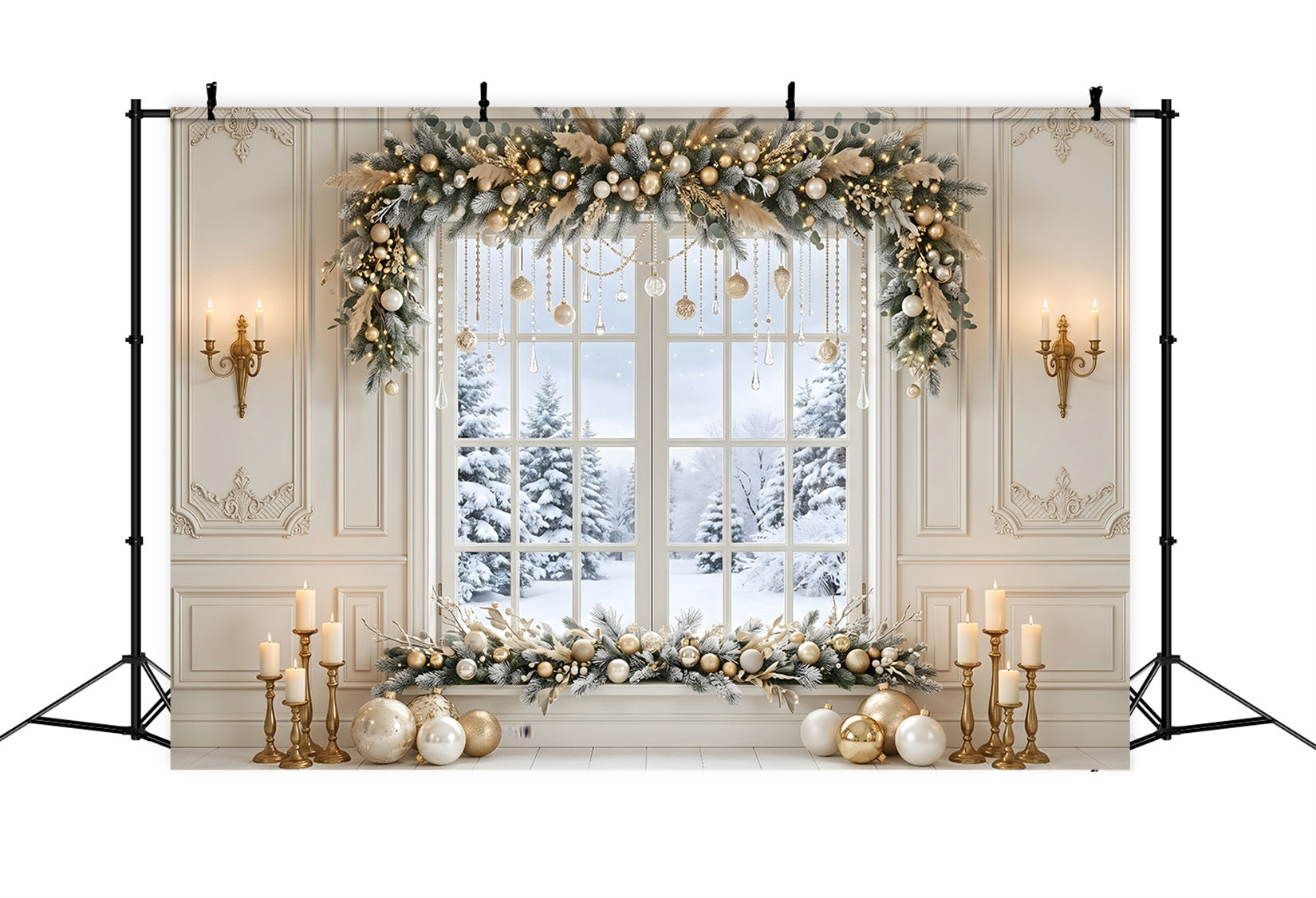 Luxus Winter Fenster Szene Gold Kristall Girlande Weihnachten CEM65-121