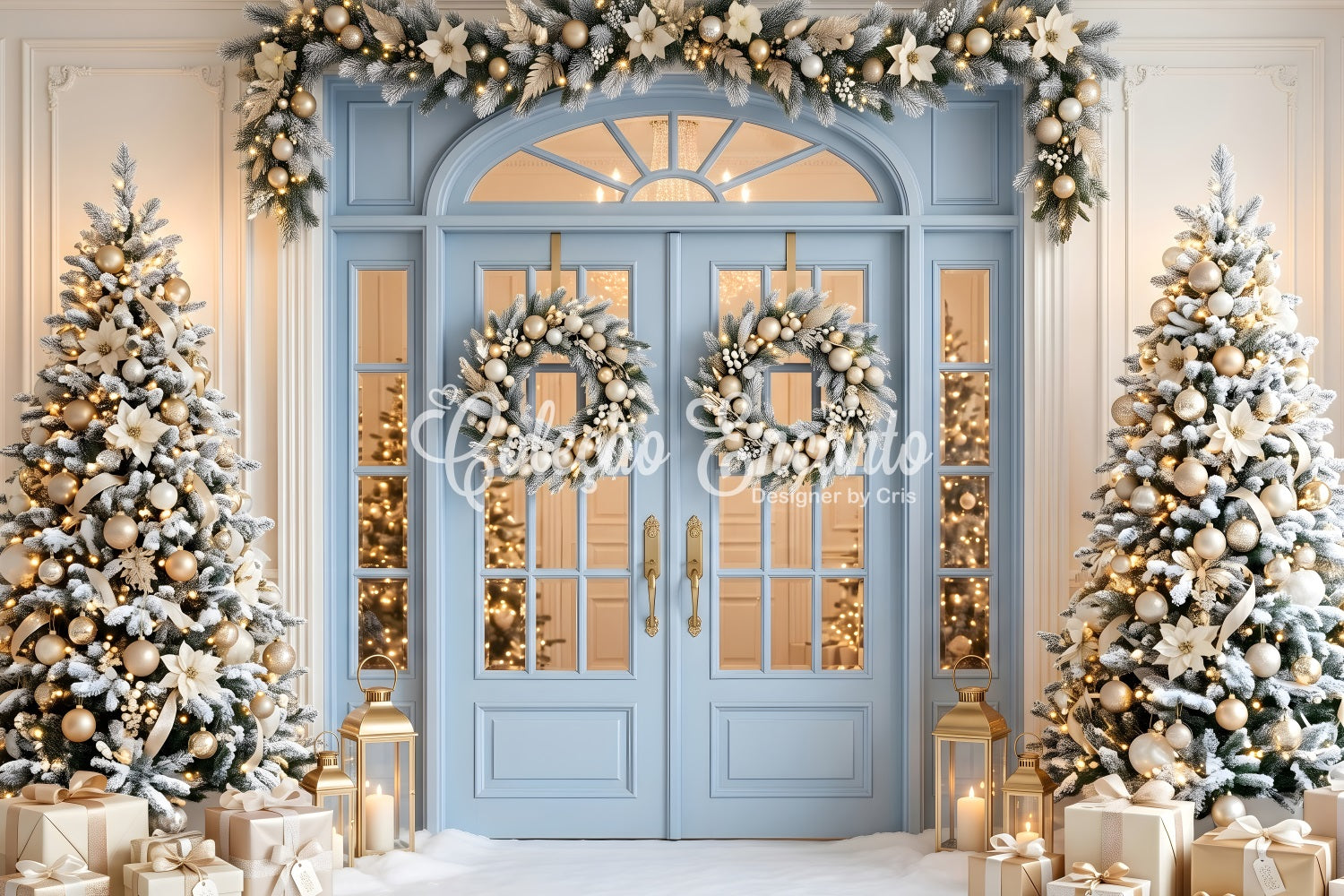 Blau Tür Szene Gold Frost Bäume Studio Weihnachten CEM65-139