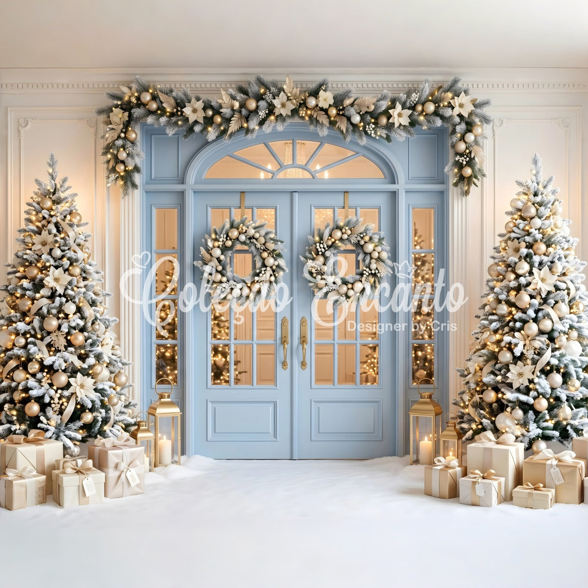 Blau Tür Szene Gold Frost Bäume Studio Weihnachten CEM65-139