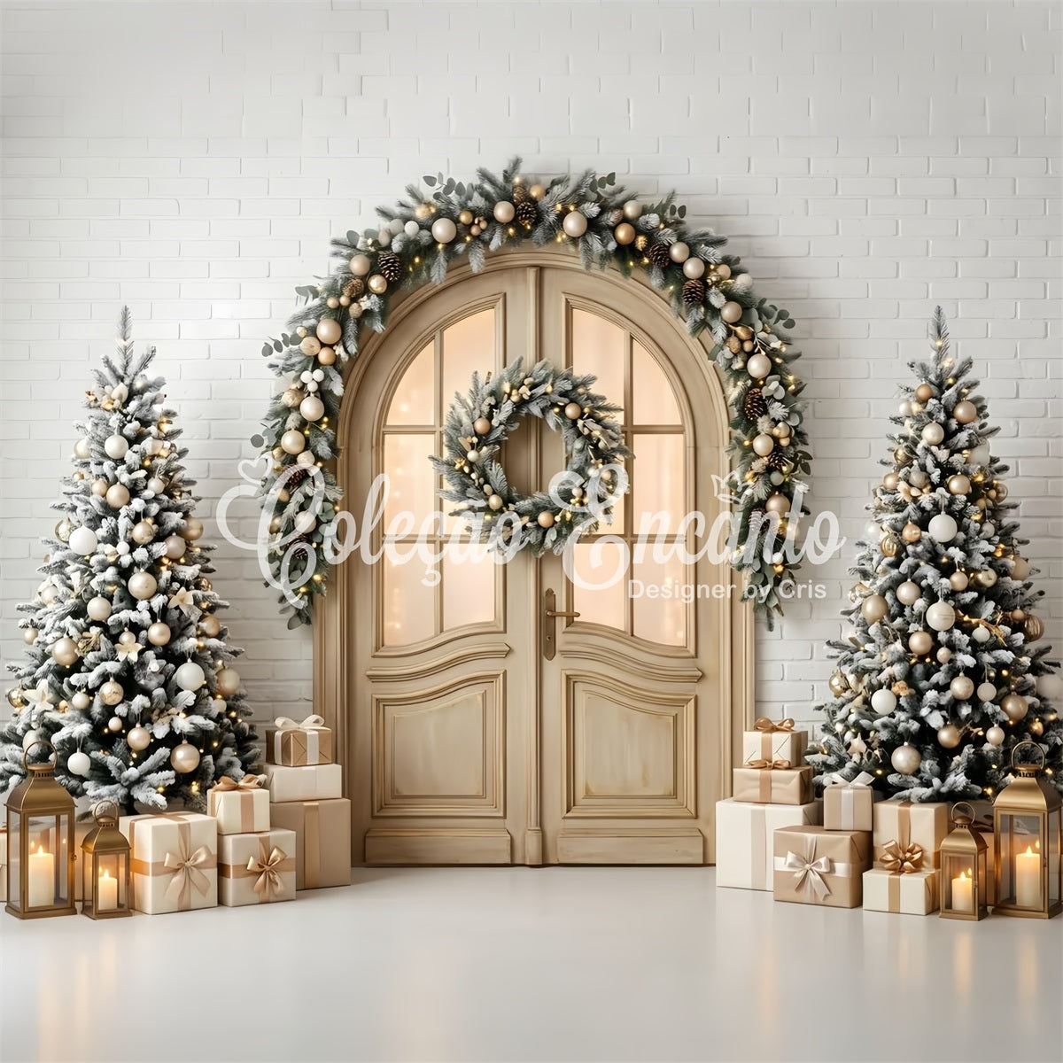 Studio Fotohintergrund Frost Bogen Tür Kranz Bäume Fotobox CEM65-142