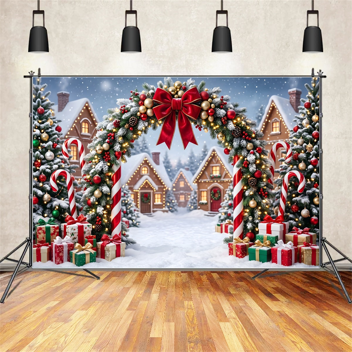 Landhaus Winter Szene Candy Bogen Hütte Lichter Fotografie CEM65-162