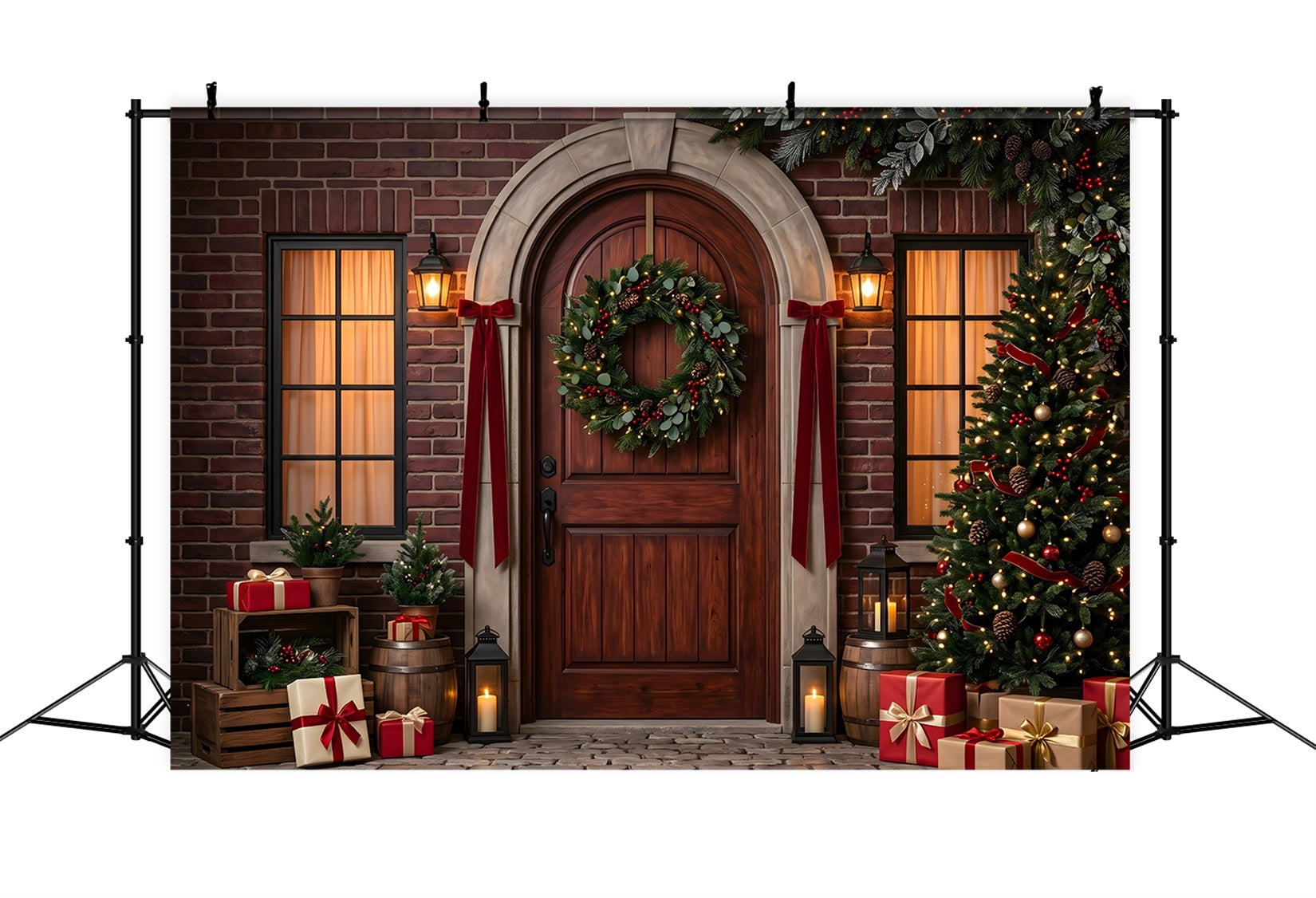 Fotobox Szene Backstein Bogen Kranz Geschenke Winter CEM65-175