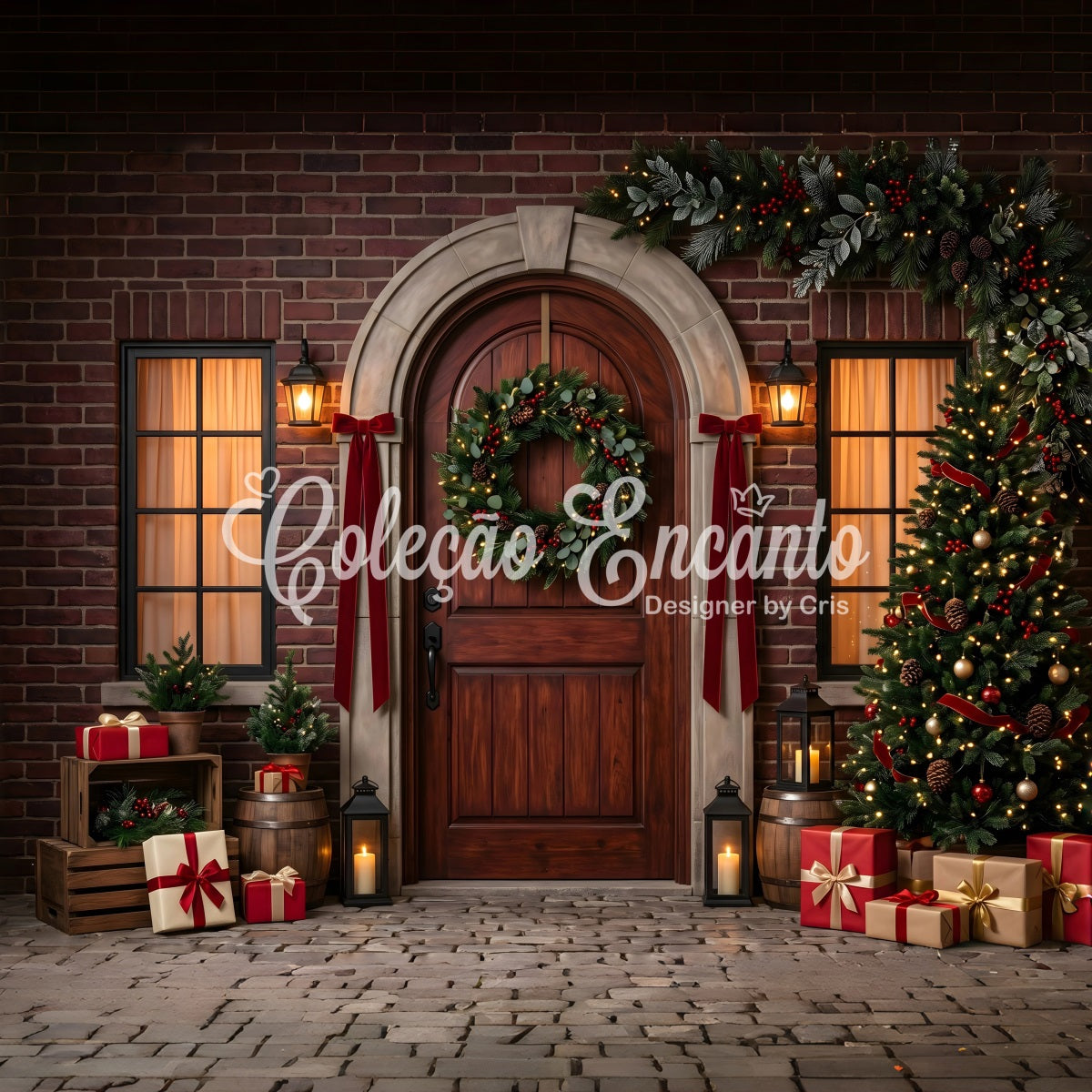 Fotobox Szene Backstein Bogen Kranz Geschenke Winter CEM65-175