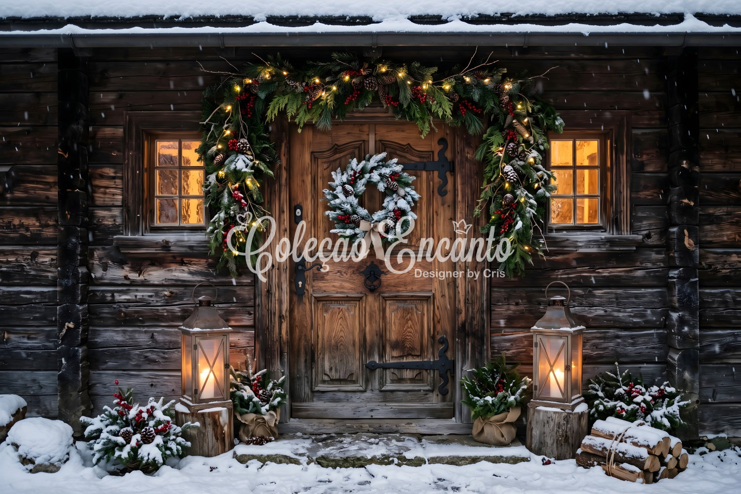 Schnee Hütte Szene Laternen Holz Tür Studio CEM65-178