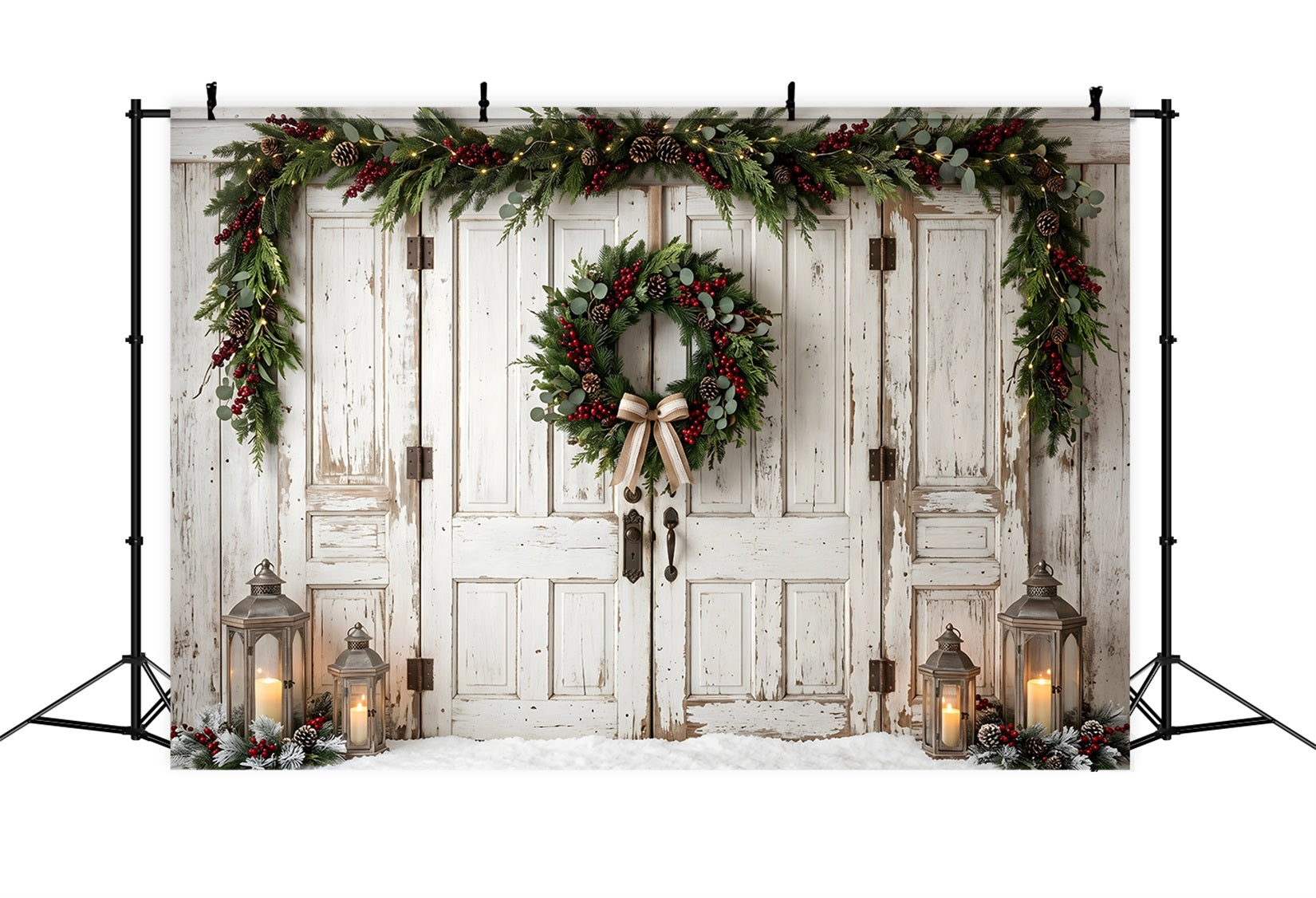 Vintage Tür Szene 10x20 Schleife Kranz Weihnachten CEM65-187