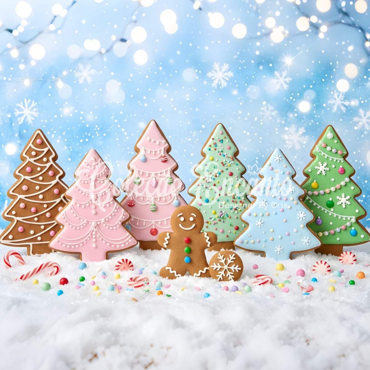 DIY Winter Fotohintergrund Pastell Lebkuchen Keks Baum Wonderland Szene Weihnachten CEM65-188