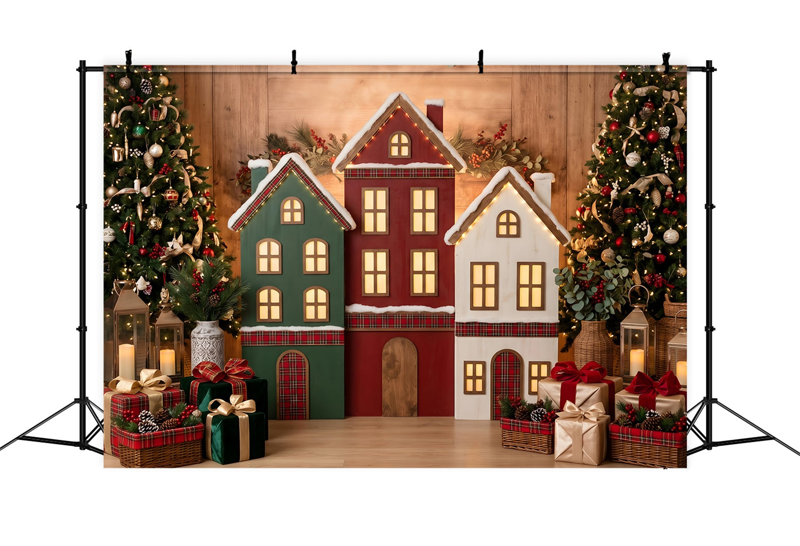 Karo Dorf Szene Häuser Lichter Ornament Winter CEM65-191