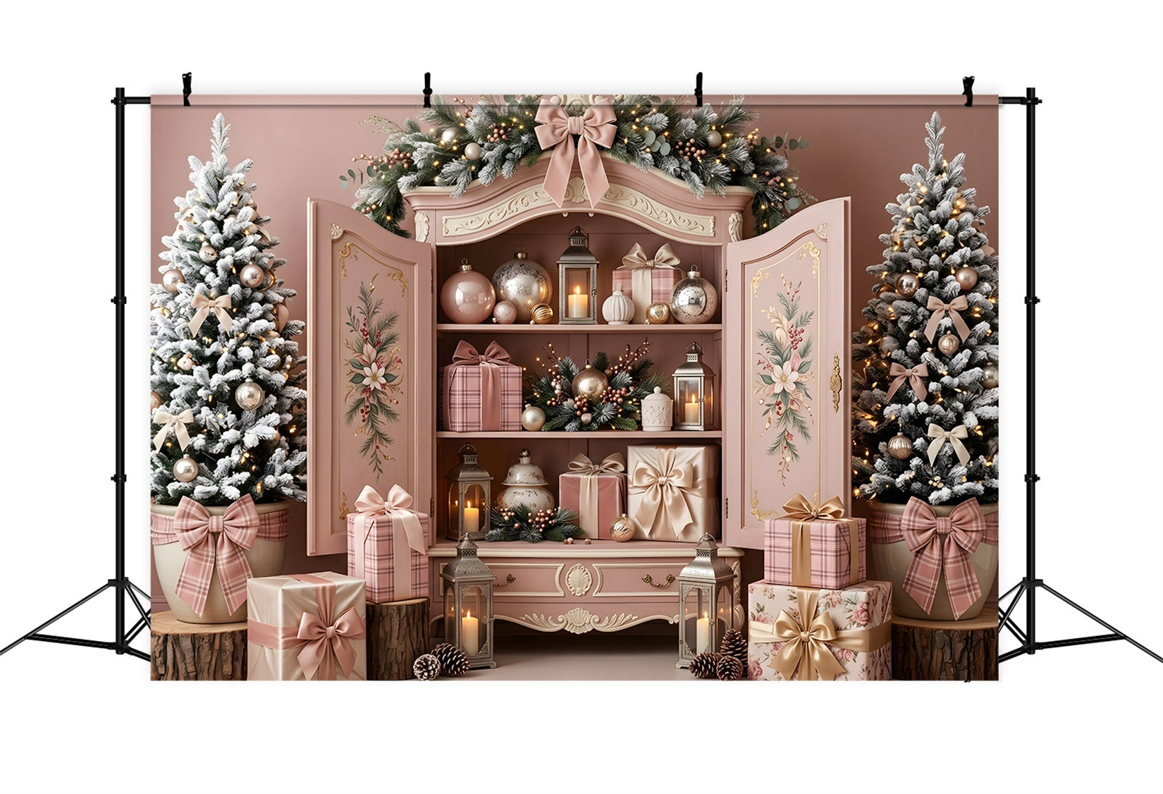Pastell Winter Fotohintergrund Blush Pink Schrank Ornament Szene Fotografie CEM65-195