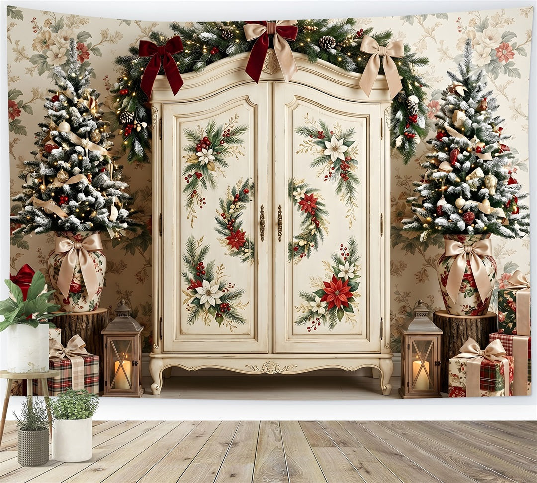 Winter Fotohintergrund Vintage Blumen Kleiderschrank Baum Szene Fotografie Weihnachten CEM65-199