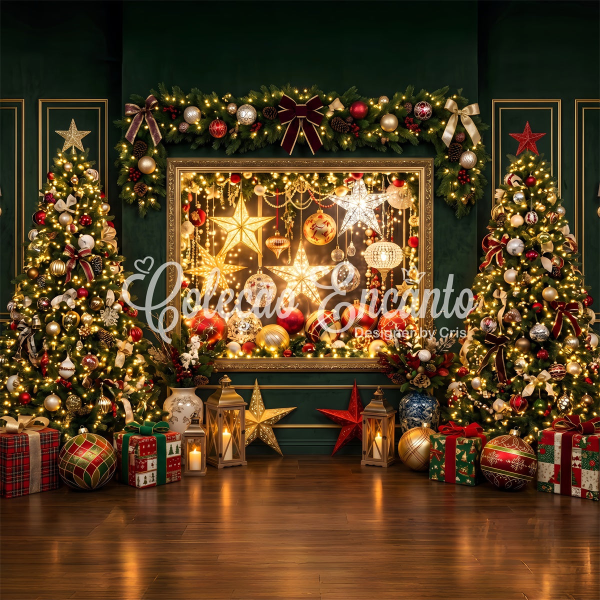 Smaragd Lichter Szene Ornament Baum Fotobox CEM65-202