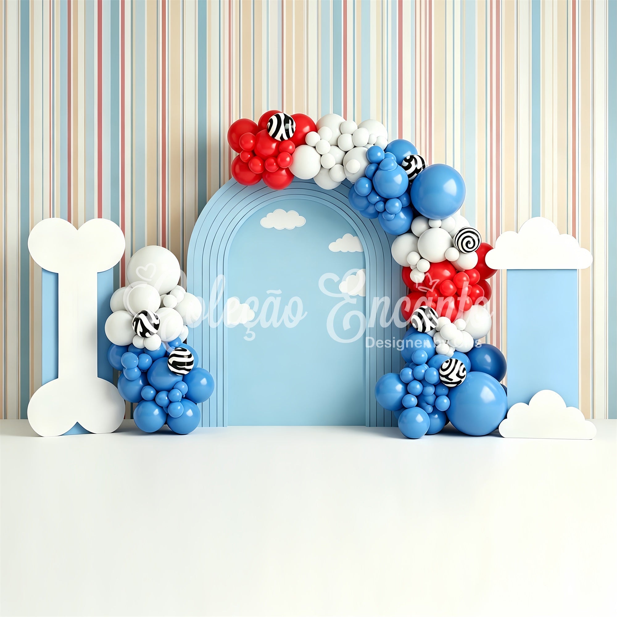 Baby Fotohintergrund Welpe Knochen Wolken Ballonbogen Kinder Kulisse CEM65-213