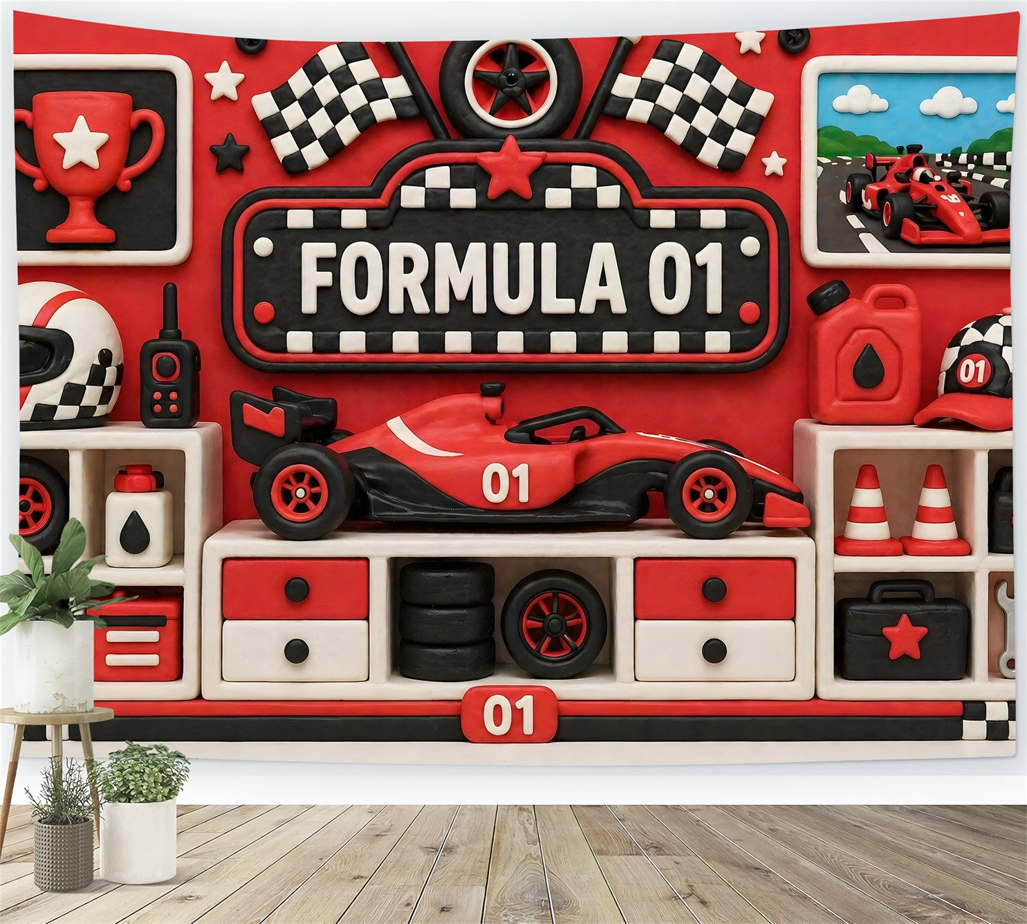 Formel Rennstrecke Pokalwand Baby Fotohintergrund Kinder Hintergrund CEM65-23