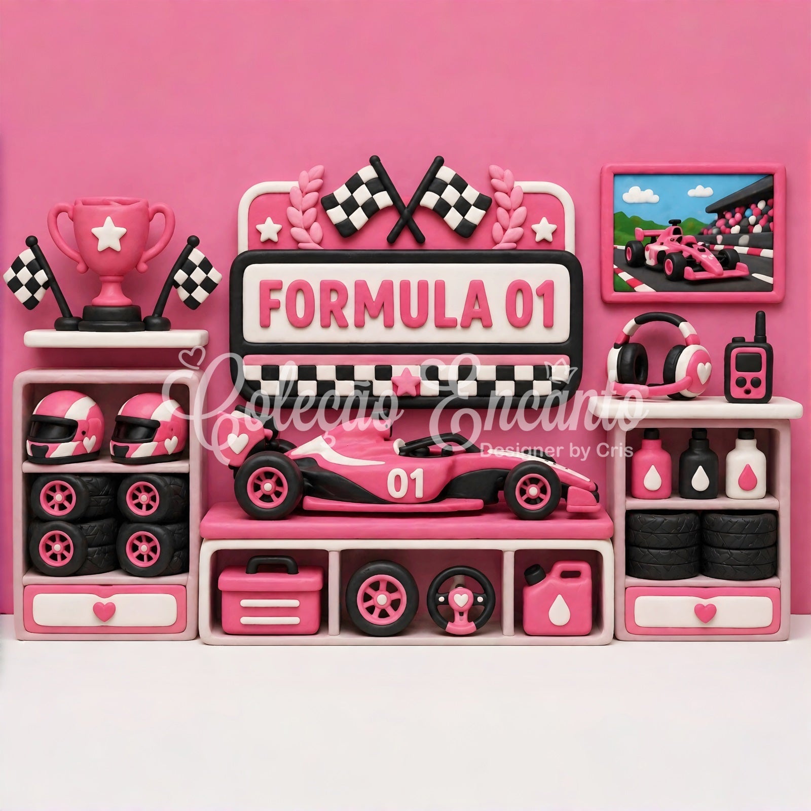 Rosa Rennsport Garage Pokale Baby Fotohintergrund Kinder Hintergrund CEM65-25