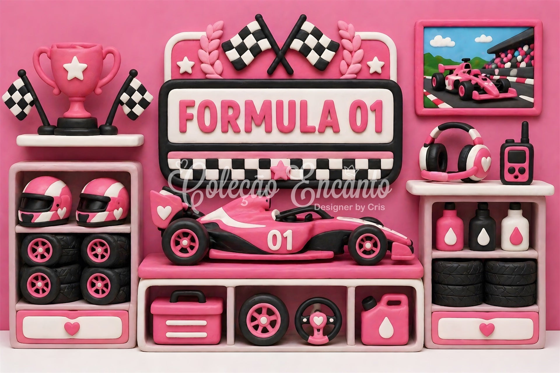 Rosa Rennsport Garage Pokale Baby Fotohintergrund Kinder Hintergrund CEM65-25