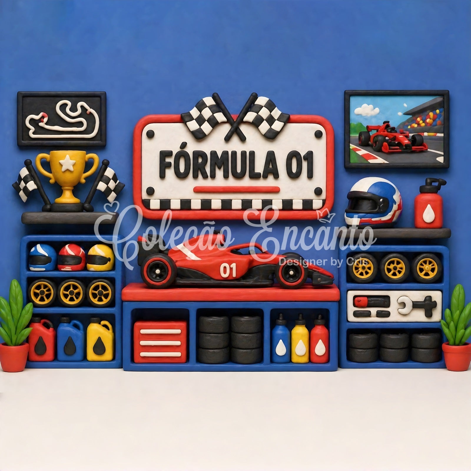 Blaue Rennsport Garage Pokalwand Baby Fotohintergrund Kinder CEM65-27