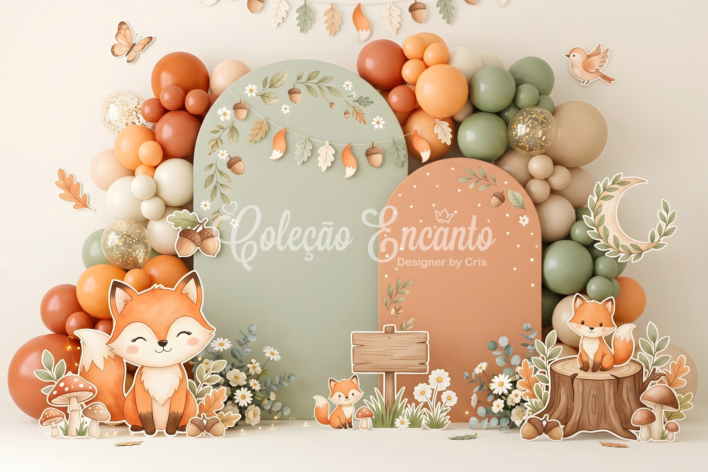 Herbst Fuchs Wald Ballonbogen Baby Fotohintergrund Kinder Kulisse CEM65-28