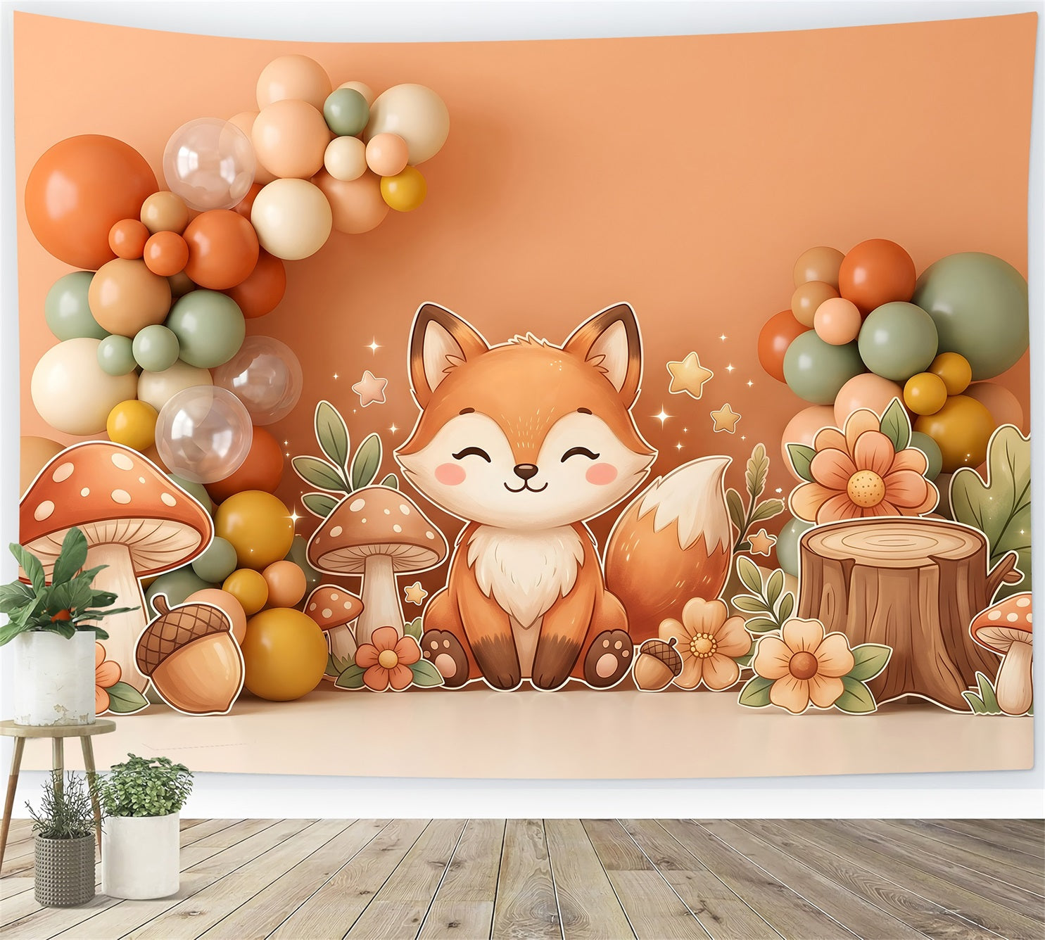 Herbst Fuchs Pilze Ballons Baby Fotohintergrund Kinder Hintergrund CEM65-29