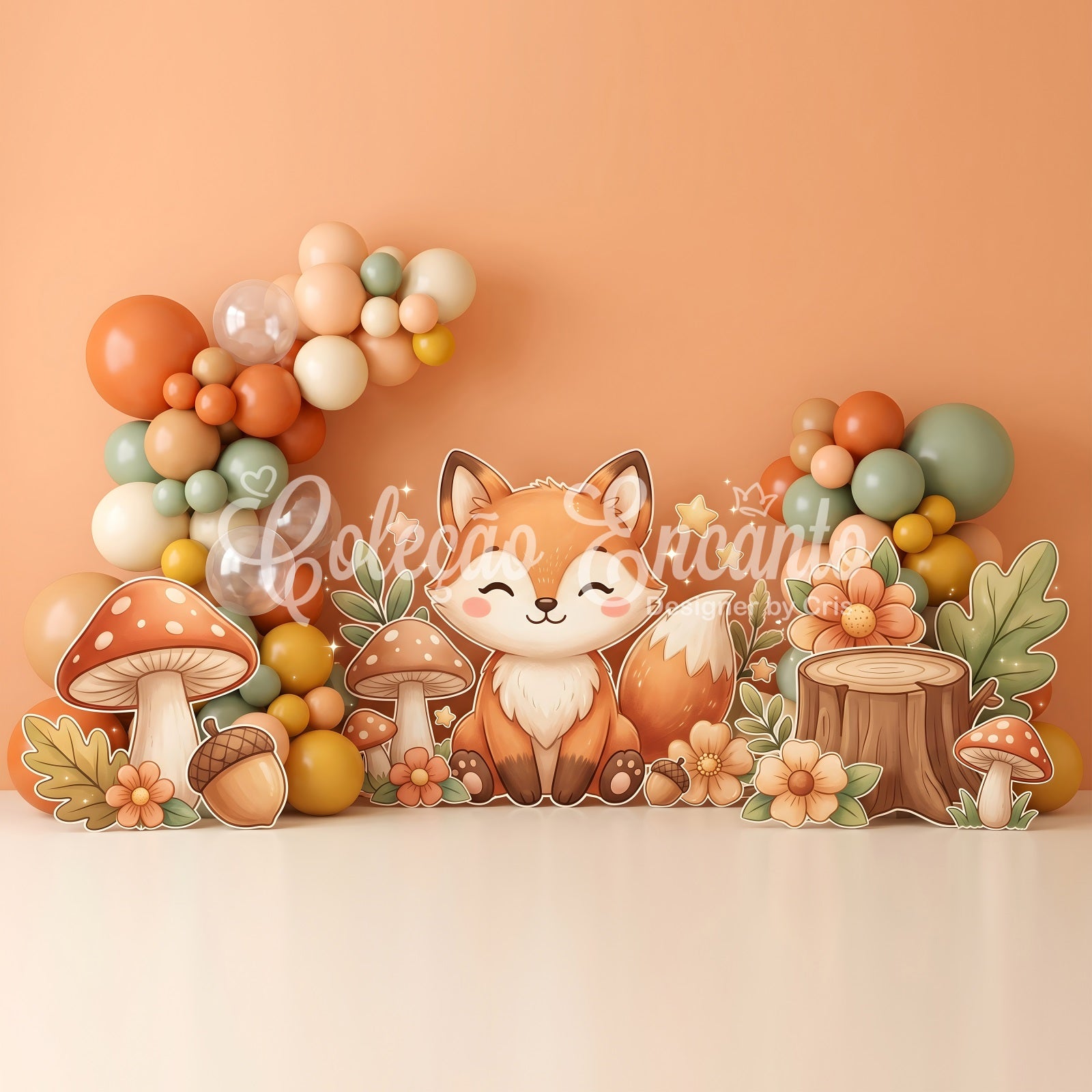 Herbst Fuchs Pilze Ballons Baby Fotohintergrund Kinder Hintergrund CEM65-29