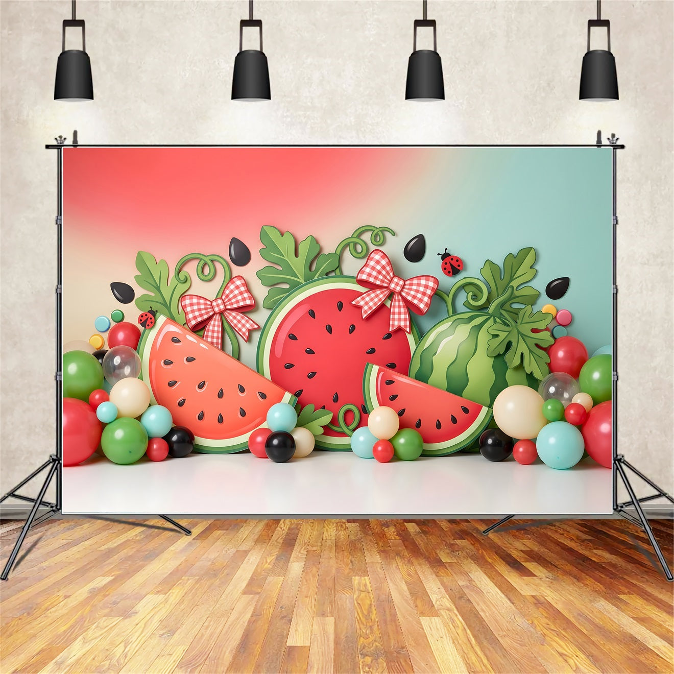 Baby Fotohintergrund Wassermelone Schleife Sommerballons Kinder Hintergrund CEM65-35