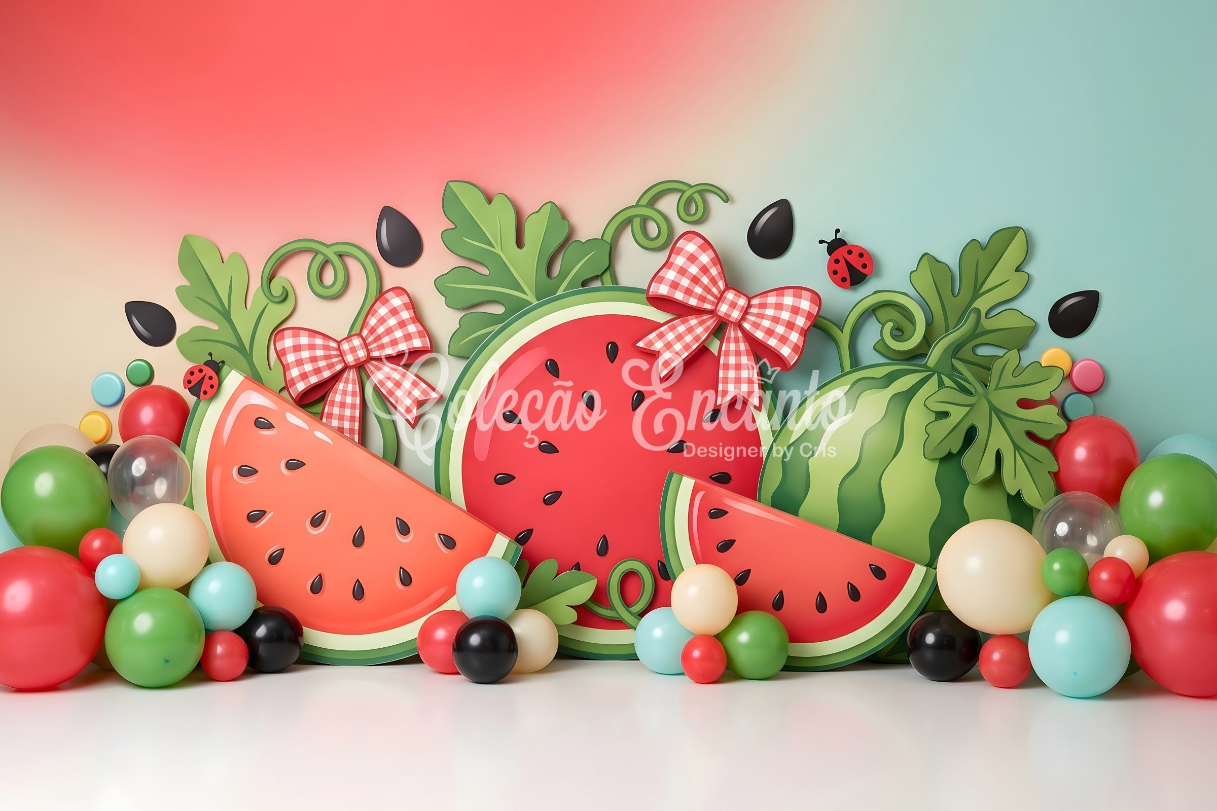 Baby Fotohintergrund Wassermelone Schleife Sommerballons Kinder Hintergrund CEM65-35