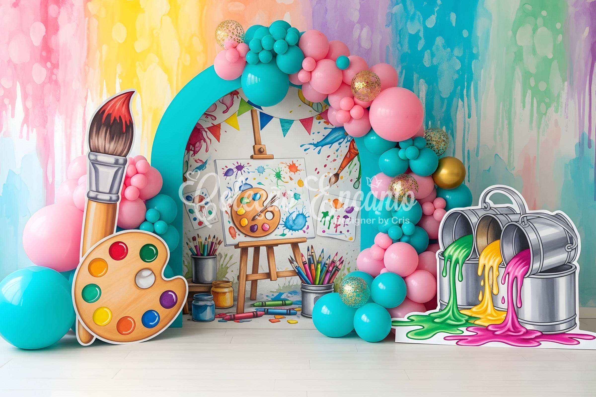 Baby Fotohintergrund Farbklecks Künstler Ballonbogen Kinder Hintergrund CEM65-37