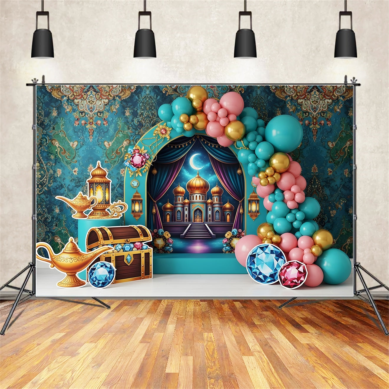Baby Fotohintergrund Arabischer Palast Schatz Ballonbogen Kinder Kulisse CEM65-38
