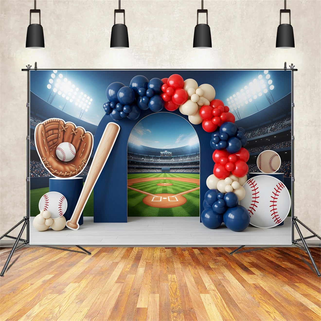 Baby Fotohintergrund Baseball Stadion Ballonbogen Sport Kinder Hintergrund CEM65-39