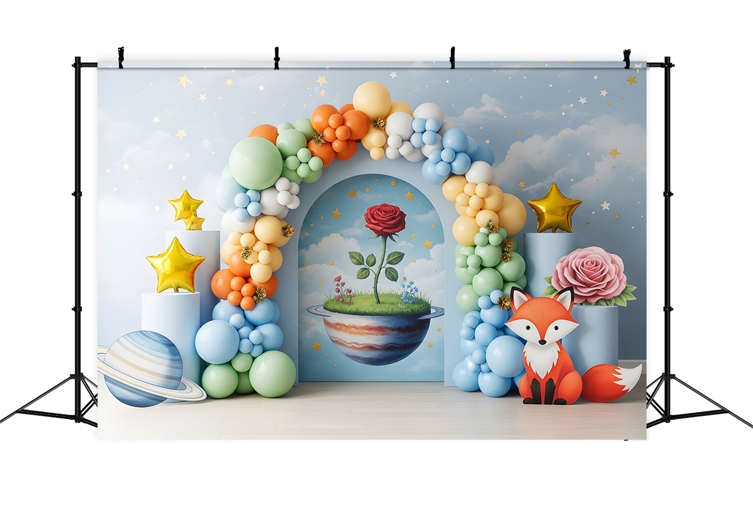 Baby Fotohintergrund Fantasie Planet Fuchs Rosenbogen Kinder Kulisse CEM65-40