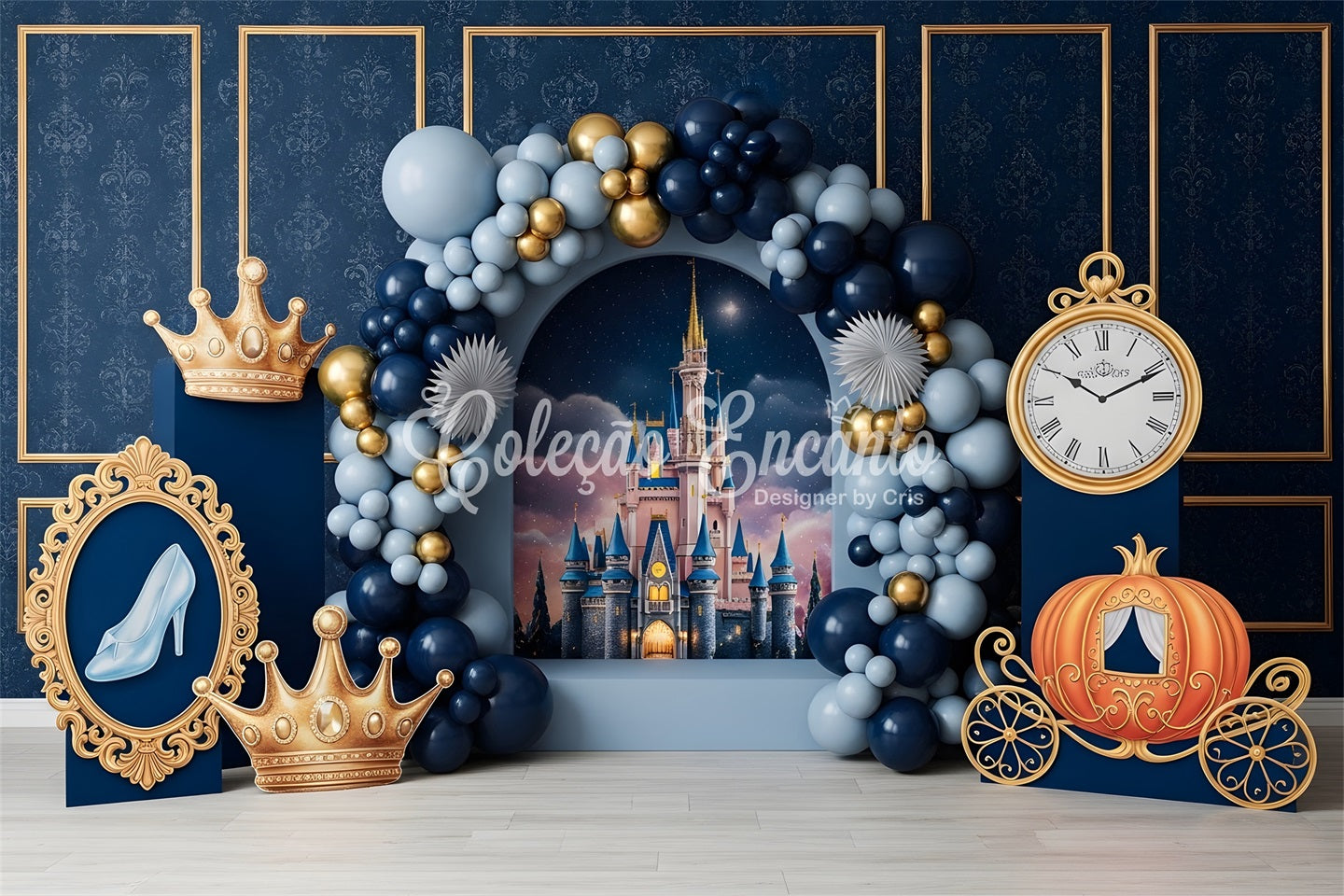 Baby Fotohintergrund Mitternacht Schloss Krone Kutsche Kinder Kulisse CEM65-46