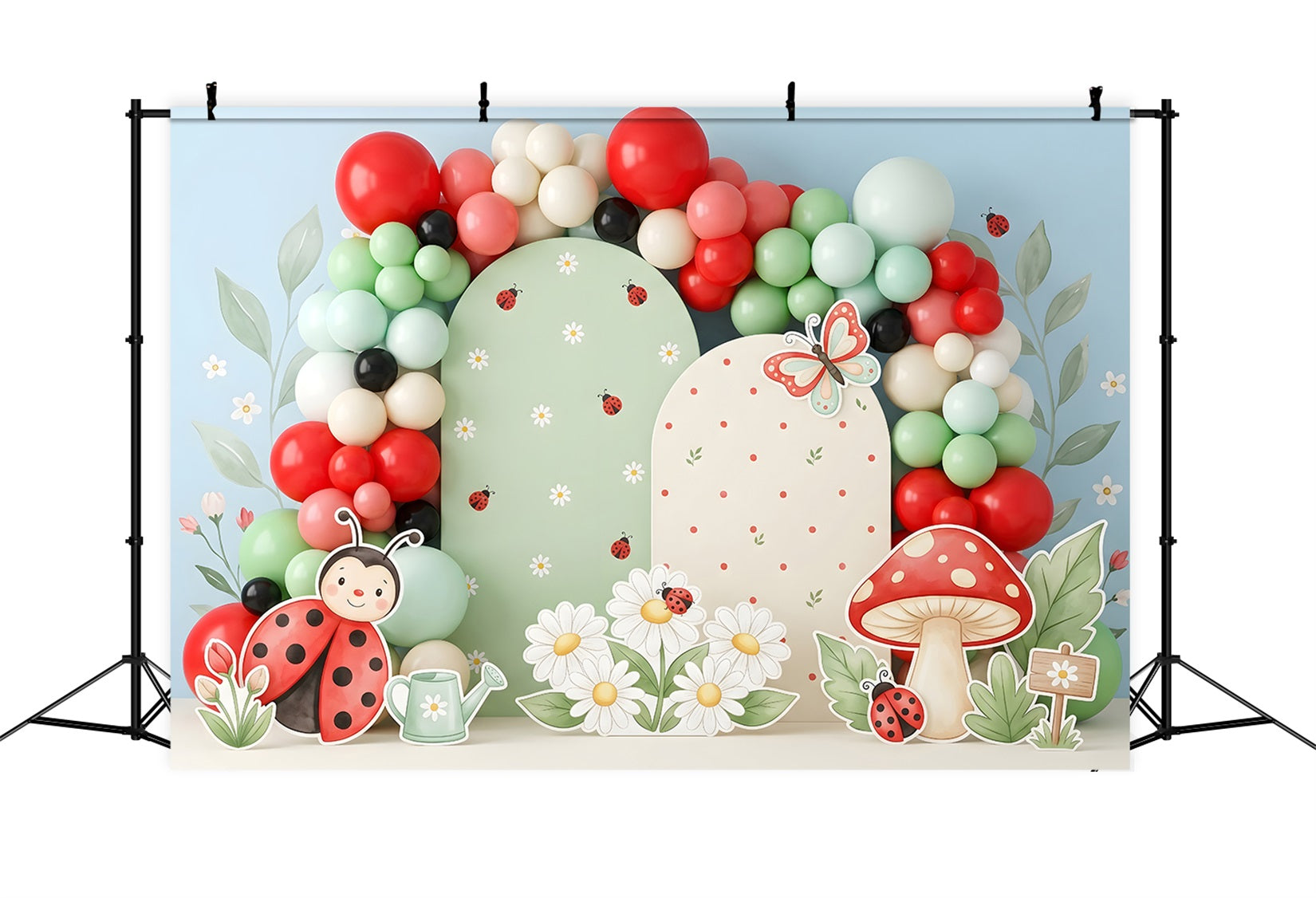 Baby Fotohintergrund Marienkäfer Gänseblümchen Pilze Ballons Kinder Kulisse CEM65-50