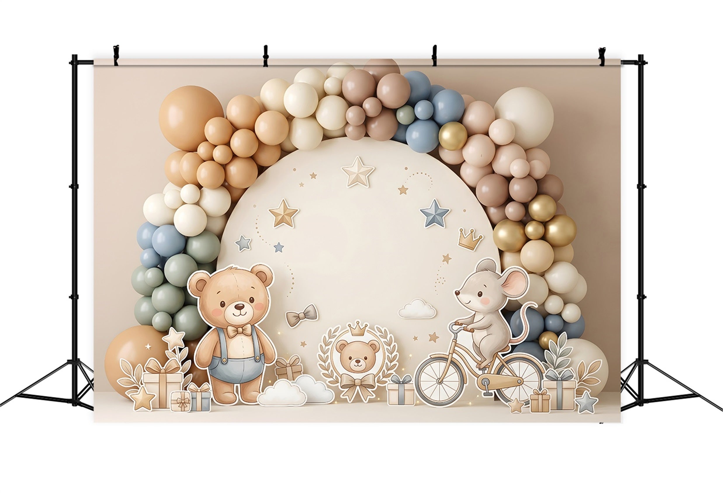 Baby Fotohintergrund Neutral Löwe Goldener Ballonbogen Kinder Hintergrund CEM65-51