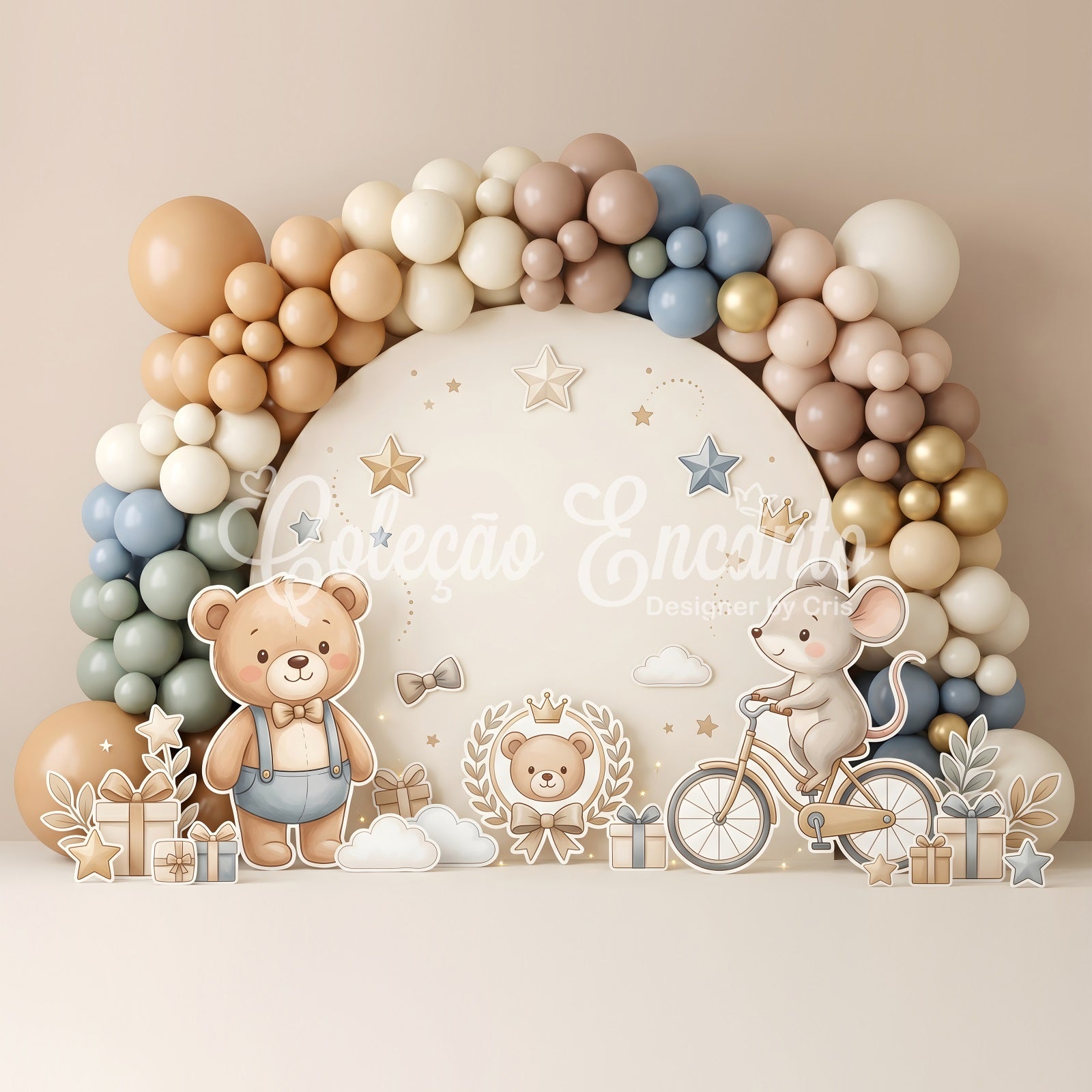 Baby Fotohintergrund Teddy Maus Fahrrad Geschenke Ballons Kinder Kulisse CEM65-52