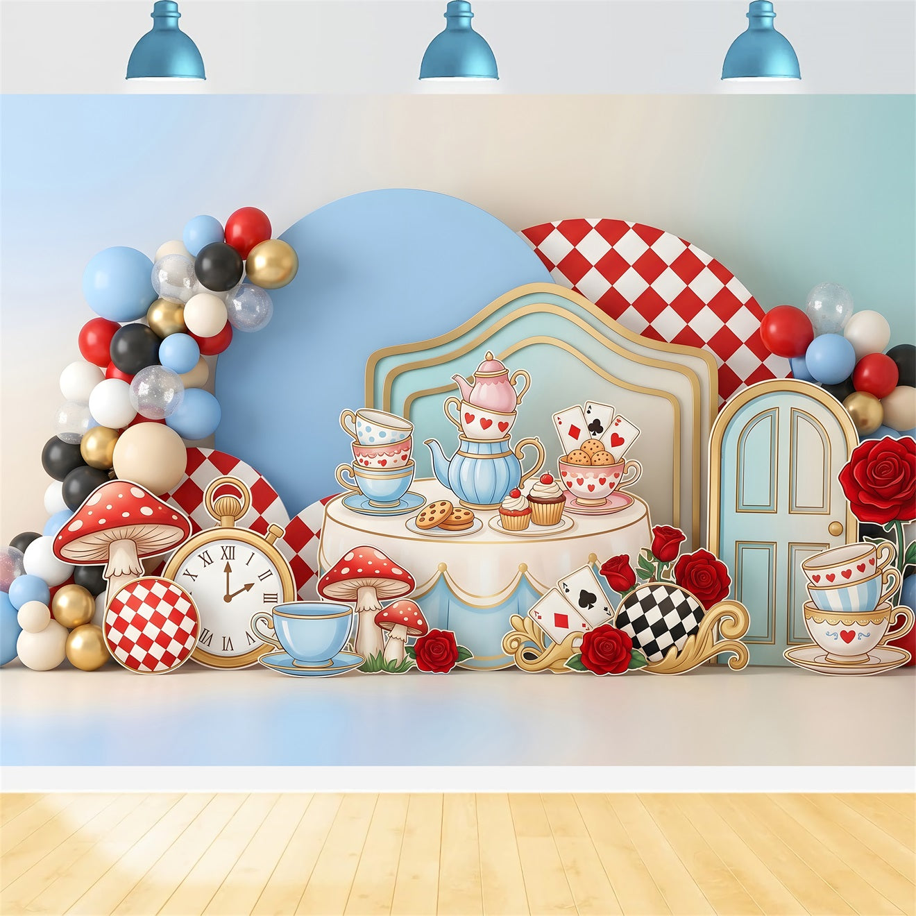 Baby Fotohintergrund Wunderland Teeparty Ballons Kinder Hintergrund CEM65-53
