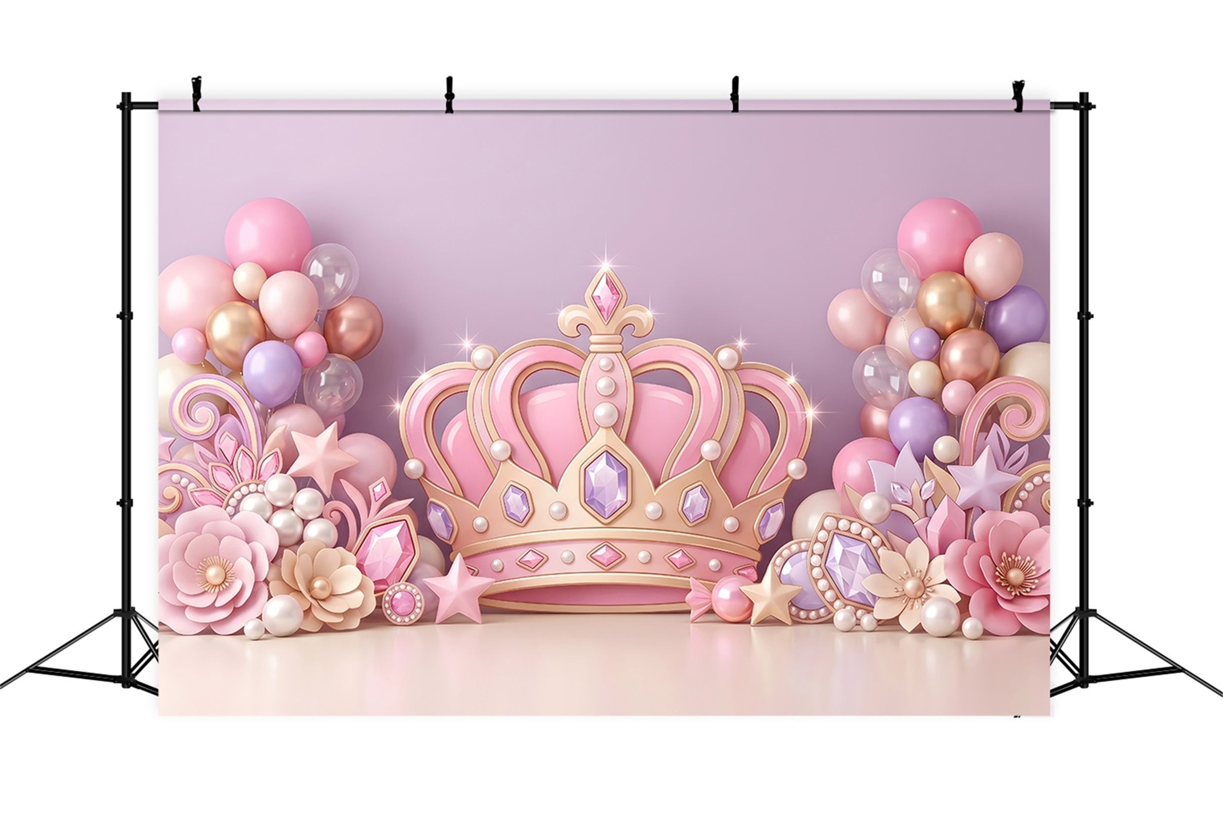 Baby Fotohintergrund Rosa Prinzessin Krone Juwelen Ballons Kinder Kulisse CEM65-54