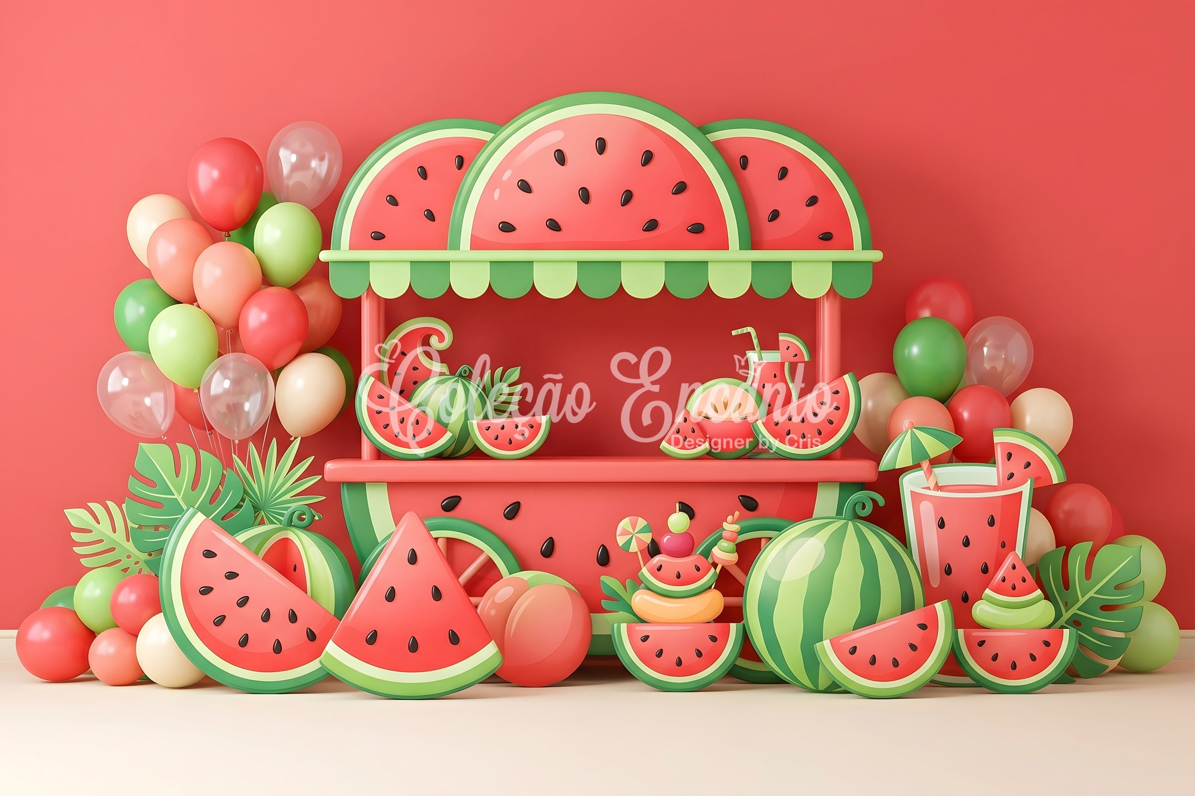Baby Fotohintergrund Wassermelonenwagen Sommerballons Kinder Hintergrund CEM65-58