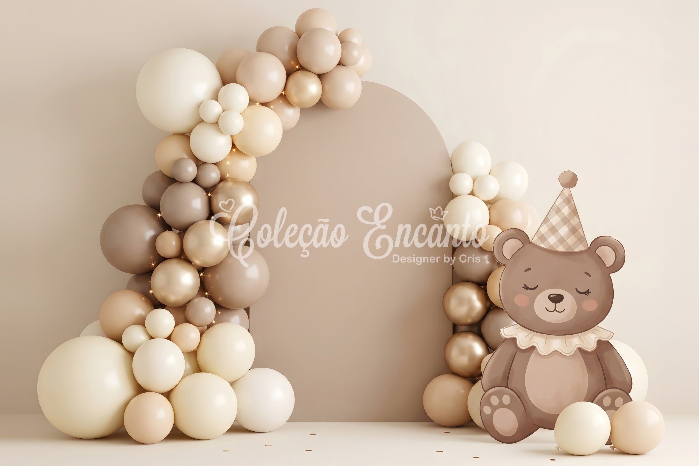Baby Fotohintergrund Neutral Teddy Ballonbogen Kinder Hintergrund CEM65-64