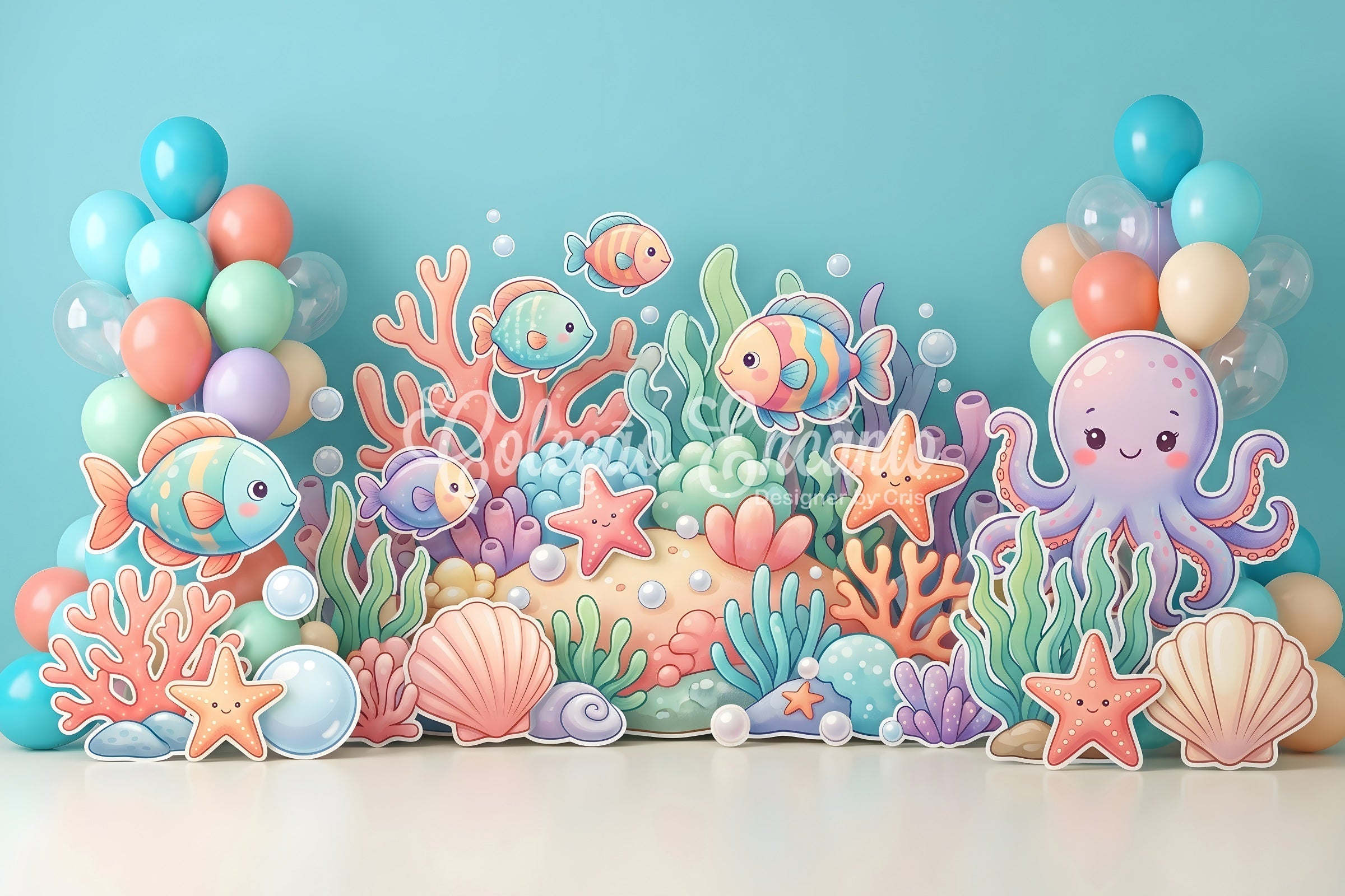 Baby Fotohintergrund Ozean Fische Oktopus Korallen Kinder Kulisse CEM65-67