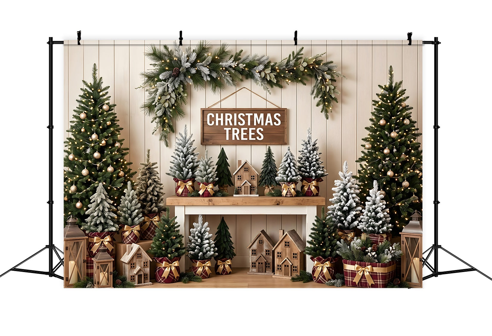 Weihnachten Fotohintergrund Landhaus Weihnachtsladen Kamin Kulisse CEM65-80