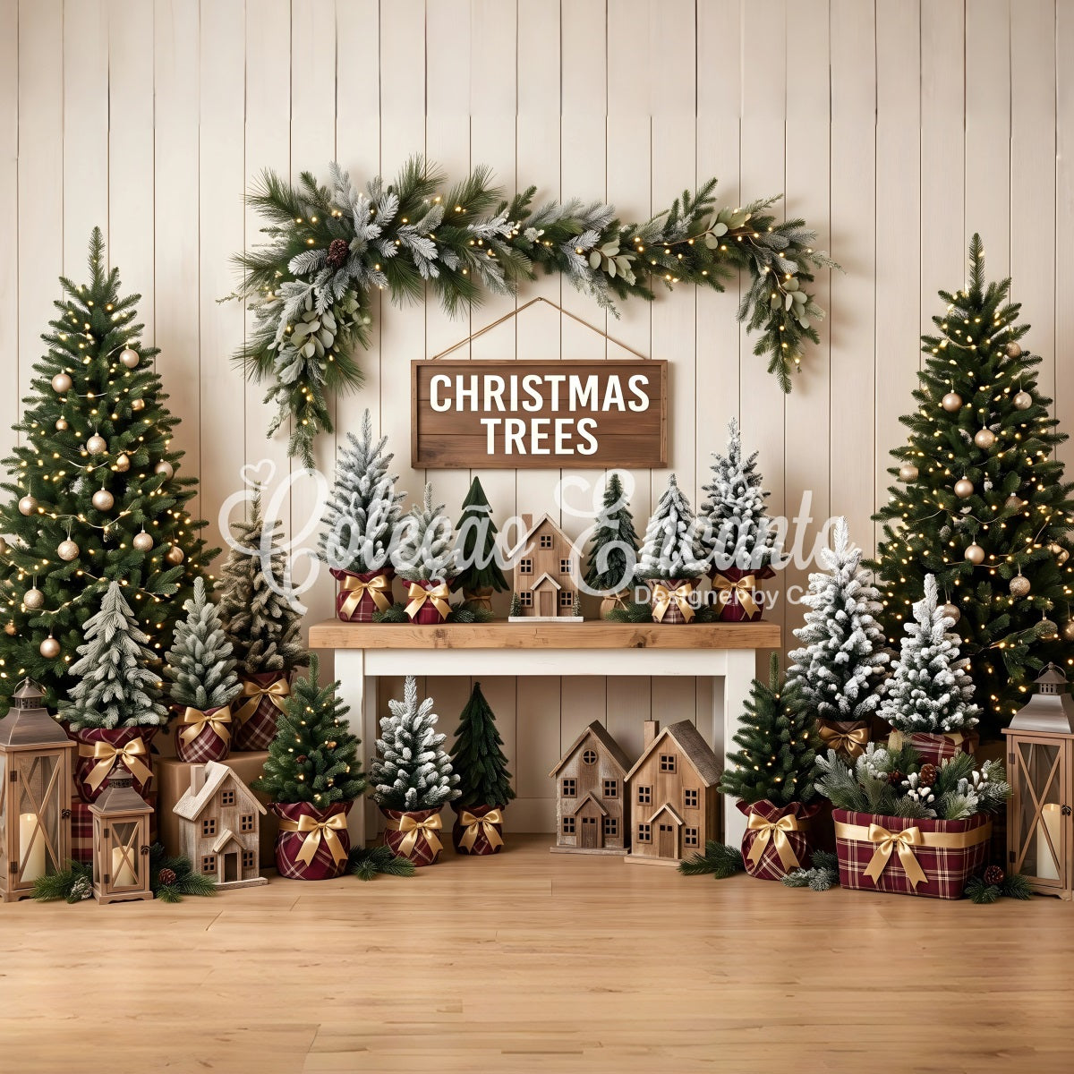 Weihnachten Fotohintergrund Landhaus Weihnachtsladen Kamin Kulisse CEM65-80