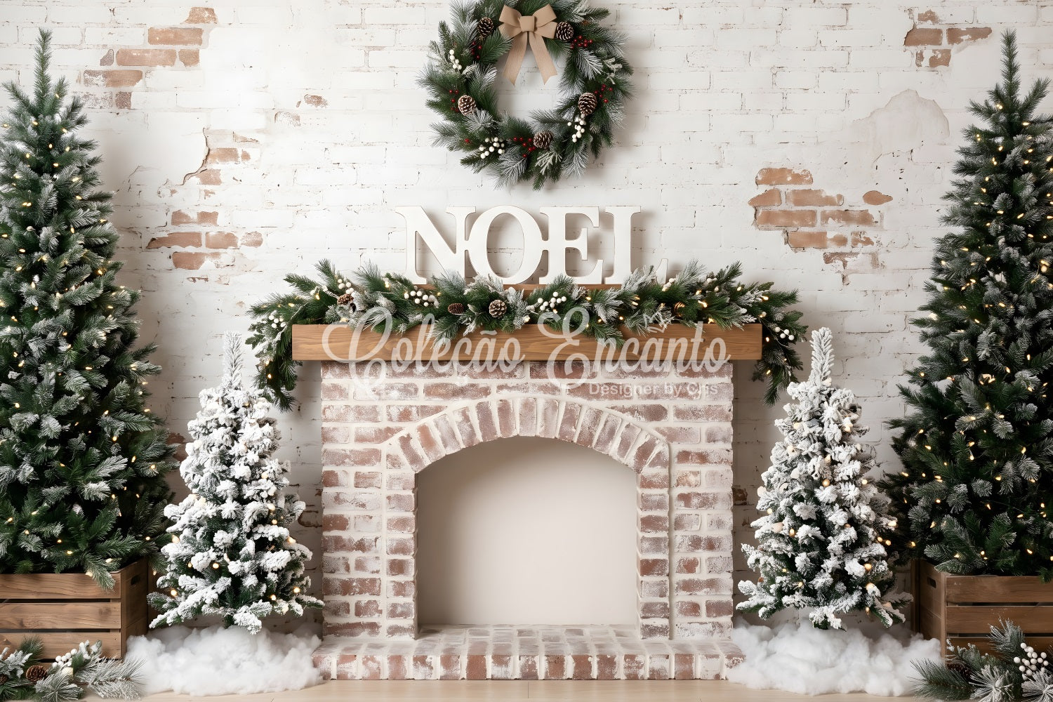Weihnachts-Fotohintergrund Kamin Ziegelwand Frost Kranz Studio Kulisse CEM65-81
