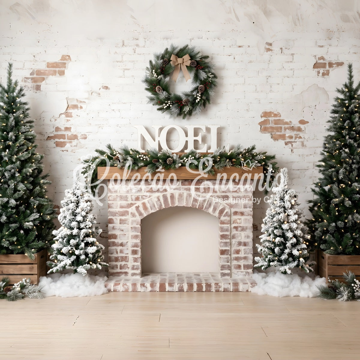 Weihnachts-Fotohintergrund Kamin Ziegelwand Frost Kranz Studio Kulisse CEM65-81