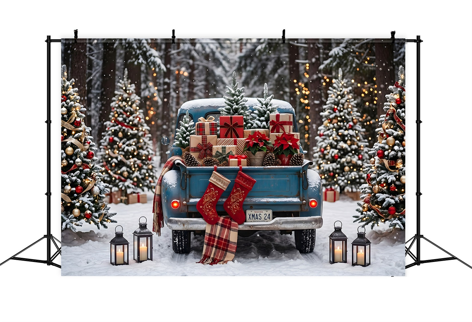 Weihnachts Hintergrund Vintage Pickup Truck Wald Geschenke Fotokulisse CEM65-85