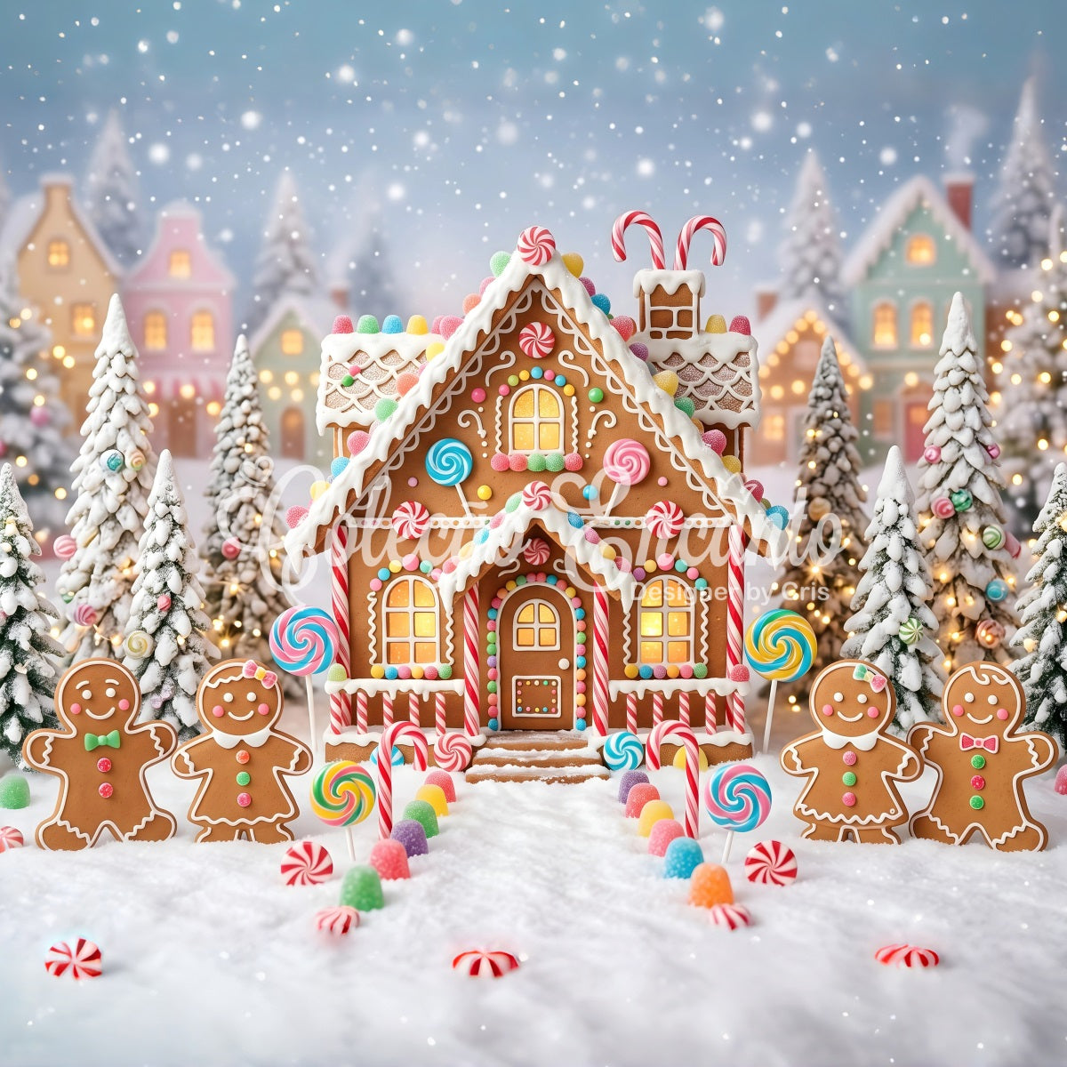 Festliche Candy Lebkuchen Dorf Schnee Weg Winter Kulisse CEM65-95