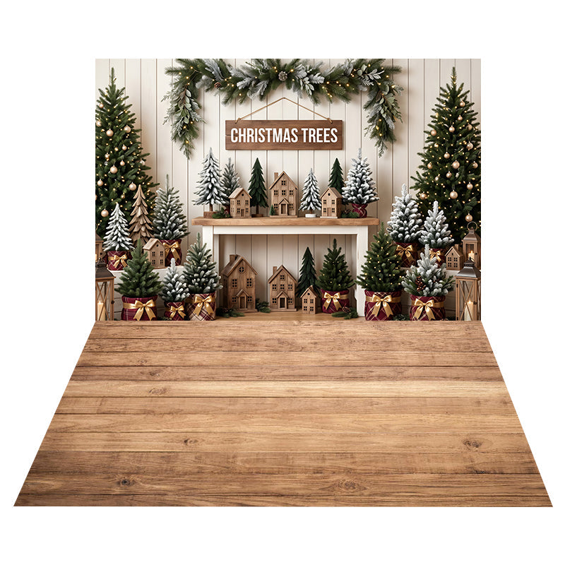 Rustikaler Weihnachtsbaum Hintergrund + Heller Naturholzboden Hintergrund CEMCBS65-5