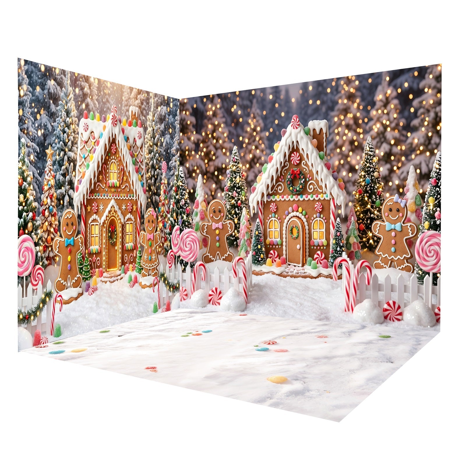 Lebkuchenhaus-Fotohintergrund Bunter Süßigkeitenwald Raumkulissen-Set CEMRMS65-10