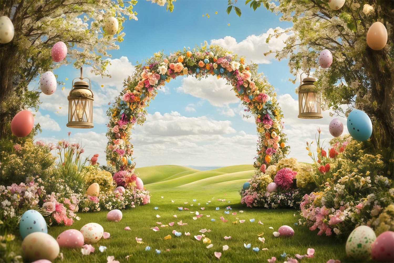 Hintergrund für Ostern Floral Archway Meadow Hintergrund CJJ-165