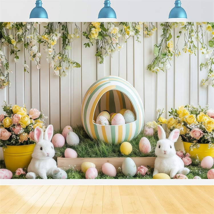 Ostereier-Hintergrundkulisse Floral Bunny Egg Celebration Backdrop CJJ-168