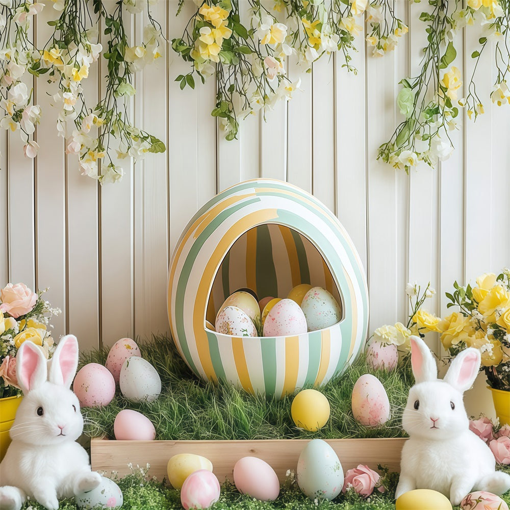 Ostereier-Hintergrundkulisse Floral Bunny Egg Celebration Backdrop CJJ-168